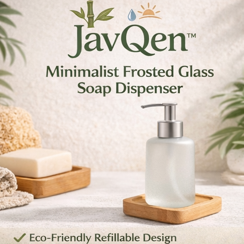 JavQen™ Minimalist Frosted Glass Soap Dispenser – Refillable Eco Pump Bottle for Bathroom & Kitchen