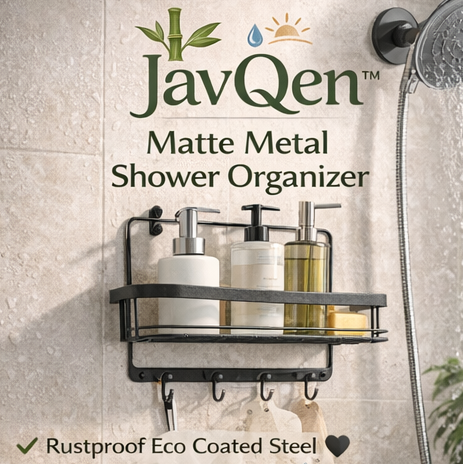 JavQen™ Matte Metal Shower Organizer – Rustproof Hanging Caddy with Eco Coating