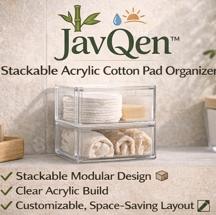 JavQen™ Stackable Acrylic Cotton Pad Organizer – Modular Eco Storage Case for Vanity