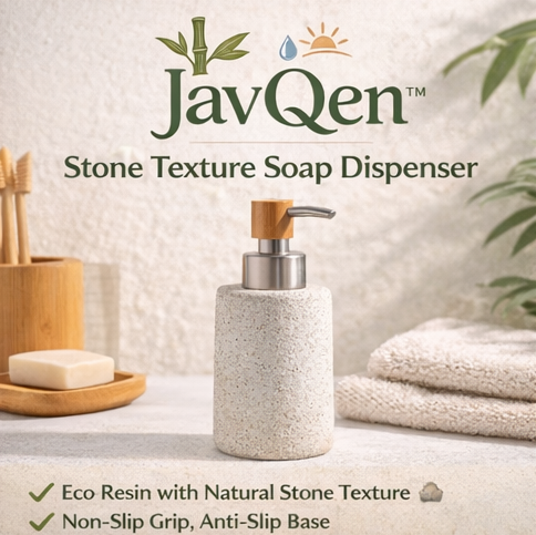 JavQen™ Stone Texture Soap Dispenser – Eco Resin Pump Bottle with Anti-Slip Grip