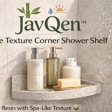 JavQen™ Stone Texture Corner Shower Shelf – Eco Resin Bathroom Organizer with Anti-Slip Edge